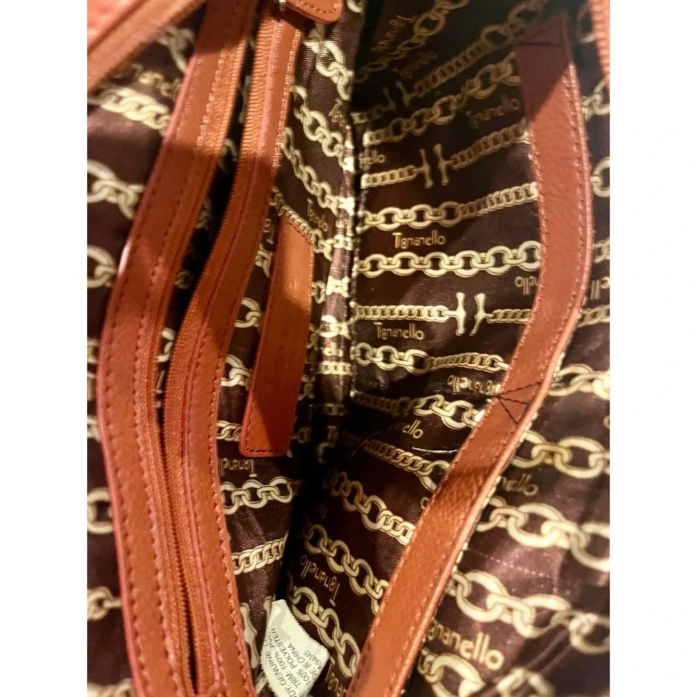 Tignanello Orange Pebbled Leather Hobo Shoulder Bag Purse Top Zip Silver Accents